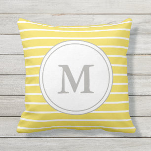 Custom Grey Monogram with Yellow and White Stripes Cushion