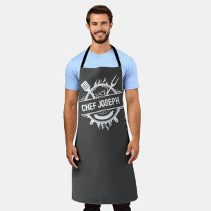 Custom Grey Name Chef Grill Cook Father's Day Gift Apron