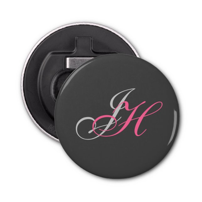 Custom Grey Pink Monogram Simple Plain Bottle Opener (Front)