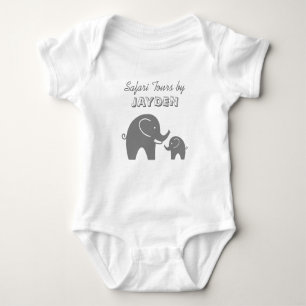 Custom grey safari elephant baby romper for kids bodysuit