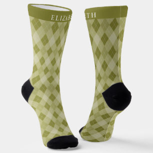 Custom Grey Sage Olive Green  Argyle Pattern Socks