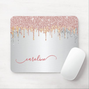 Custom Grey Silver Blush Pink Rose Gold Glitter Mouse Pad