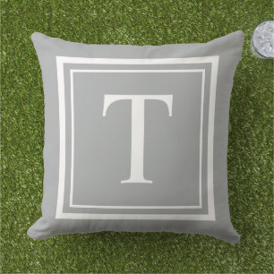 Custom Grey Square Monogram Initial Letter Cushion