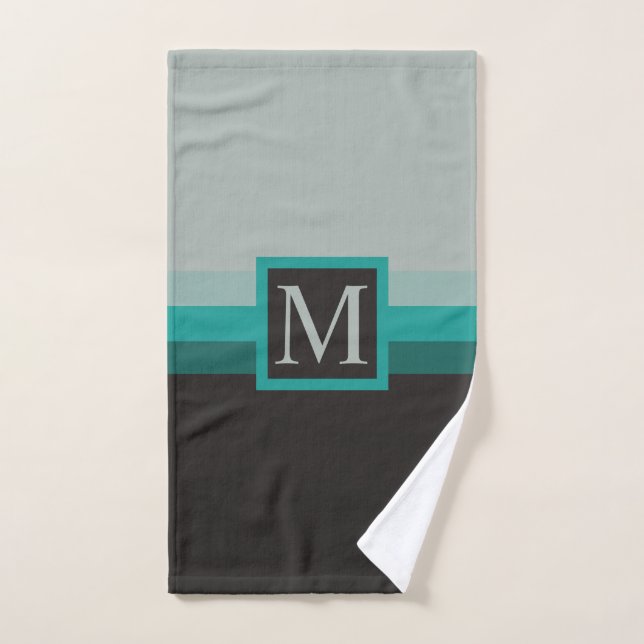 Custom Grey Teal Green Blue Black Colour Block Hand Towel (Hand Towel)