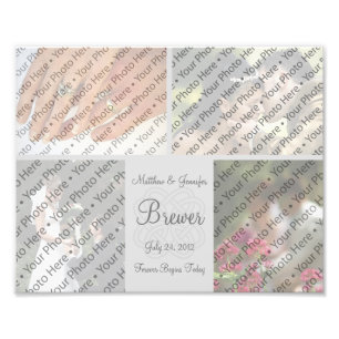 Custom Grey Wedding Photo Collage Print w/ Text