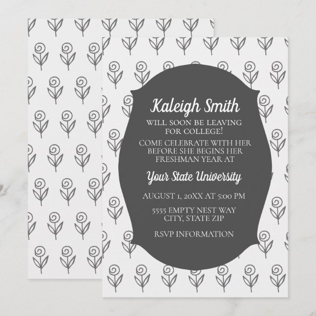 Custom Grey White Flowers College Trunk Party Invitation (Front/Back)