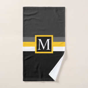 Custom Grey Yellow White Black Colour Block Hand Towel
