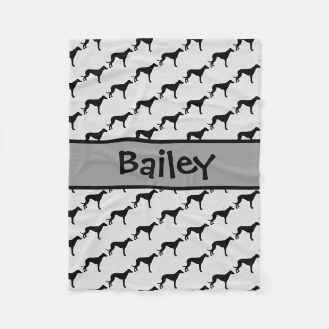 Custom Greyhound Dog Silhouette Fleece Blanket (Front)