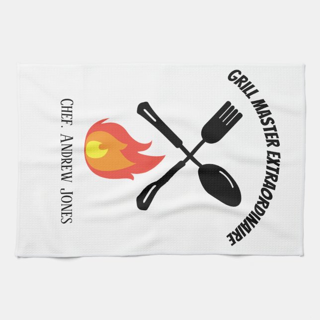 Custom Grill Master Extraordinaire funny gifts Tea Towel (Horizontal)