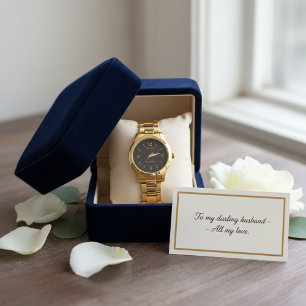 Custom Groom Wedding Gift  Elegant Gold & Charcoal Watch