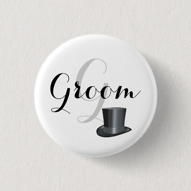 Custom Groom Wedding Pin back Buttons Badges (Front)
