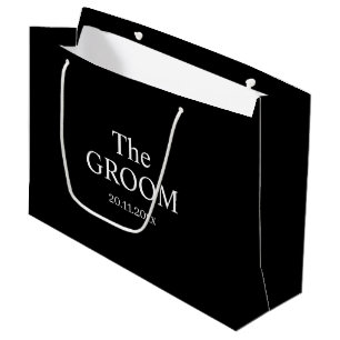 Custom Groom Wedding Simple Classic Black White Large Gift Bag