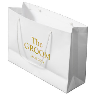 Custom Groom Wedding Simple Classic White Gold Large Gift Bag