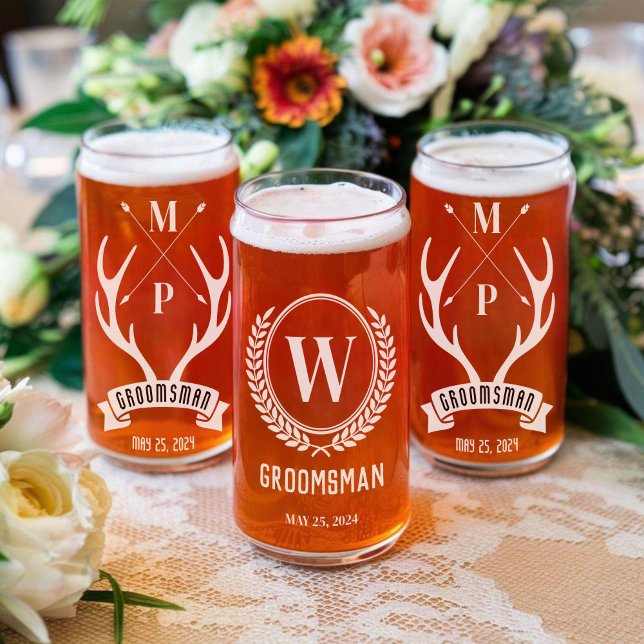 Custom Groomsman Beer Glasses set of 2 (custom groomsman can-style beer glasses)