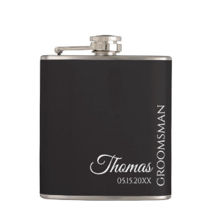 Custom Groomsman Best Man Wedding Monogram Black  Hip Flask