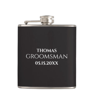 Custom Groomsman Best Man Wedding Monogram Black  Hip Flask