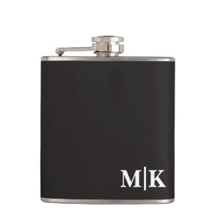 Custom Groomsman Best Man Wedding Monogram Black  Hip Flask