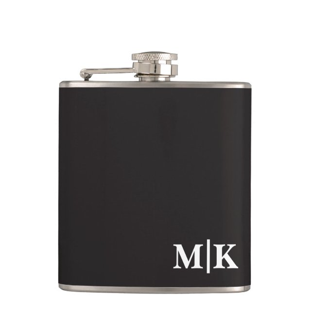 Custom Groomsman Best Man Wedding Monogram Black  Hip Flask (Front)