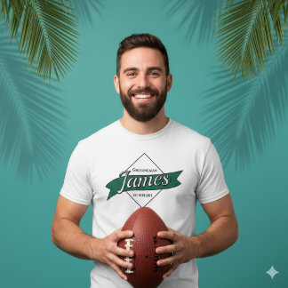 Custom Groomsman James Vintage Green Ribbon Script T-Shirt