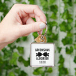Custom Groomsman Key Ring<br><div class="desc">Personalised Wedding Party Gift with Name and Date. Thank your groomsmen in style with this custom keychain featuring a bold black bow tie design, personalised name, and wedding date. This sleek, square-shaped keychain makes the perfect keepsake for your wedding crew—small enough to carry daily, yet meaningful enough to remember your...</div>