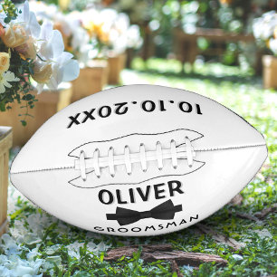 Custom Groomsman Name Black Bow Wedding Keepsake Football