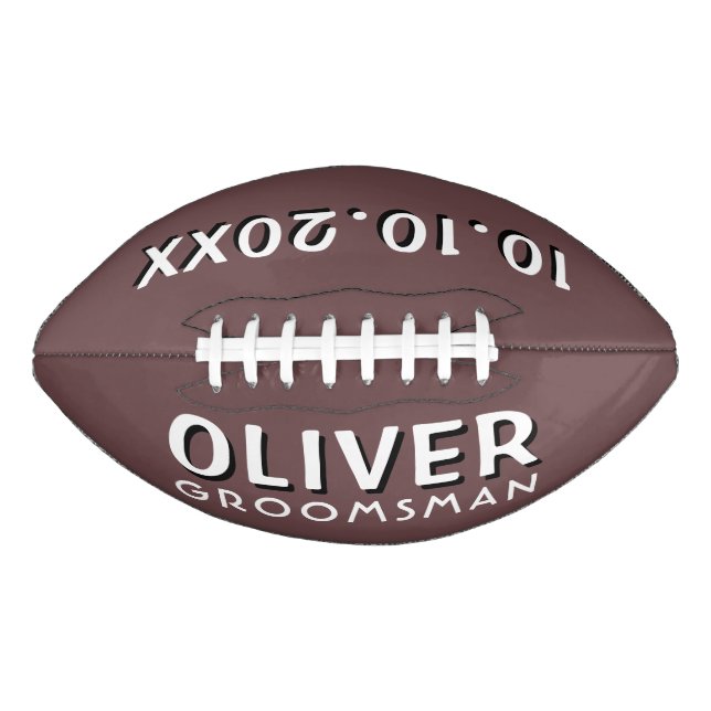 Custom Groomsman Name Wedding Date Keepsake Football (Front)