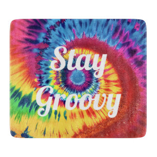 Custom Groovy Tie Dye Glass Cutting Board