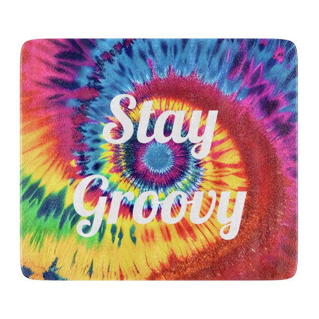 Custom Groovy Tie Dye Glass Cutting Board (Front)