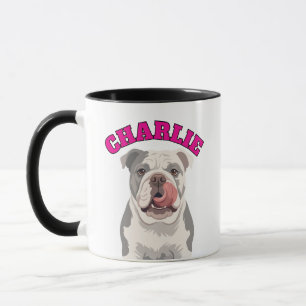 Custom Grumpy English Bulldog Licking Nose Vector Mug