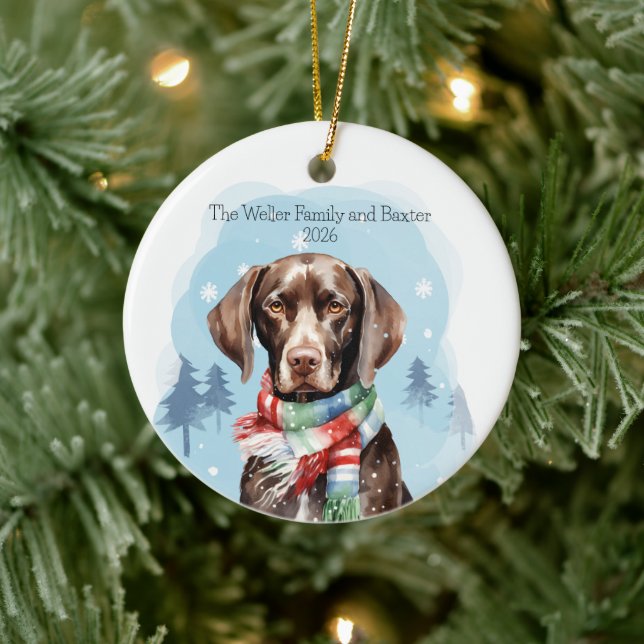 Custom GSP German Shorthaired Pointer Family Ceramic Ornament (Tree)