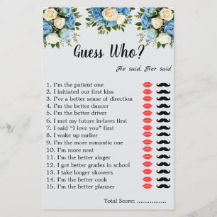 Custom "Guess Who?" Game Sheet for Couples