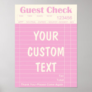 Custom Guest Check Kitchen Wall Art Poster