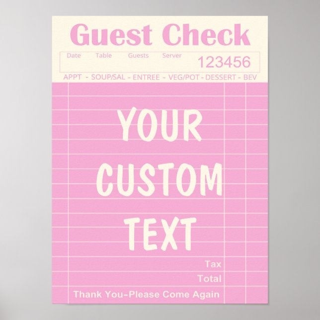 Custom Guest Check Kitchen Wall Art Poster (Front)