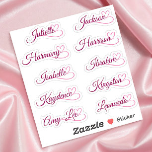 Custom Guest List 10 Names Pink Calligraphy Heart