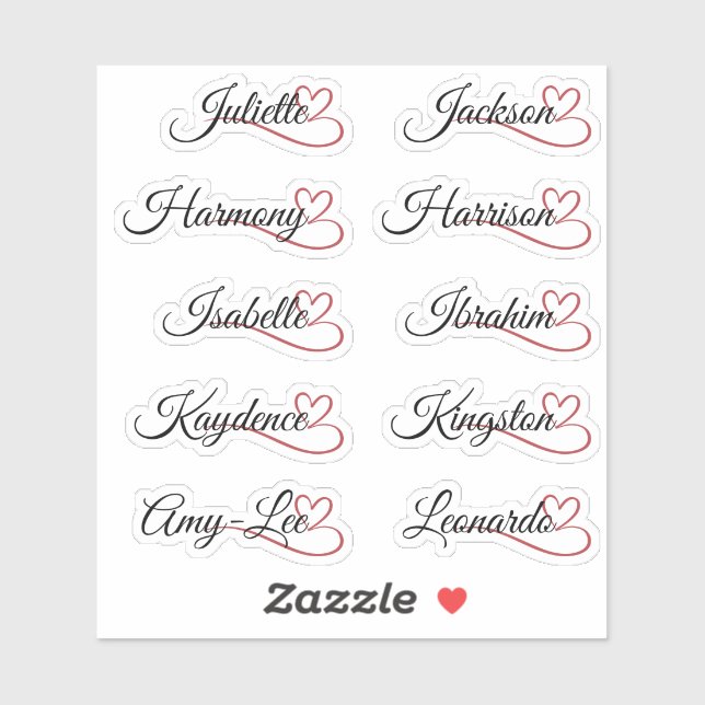 Custom Guest List 10 Names Red Calligraphy Heart (Sheet)