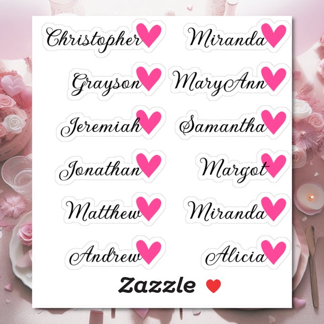 Custom Guest List 12 Names Calligraphy Pink Heart (Creator Uploaded)