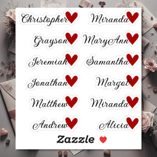 Custom Guest List 12 Names Calligraphy Red Heart