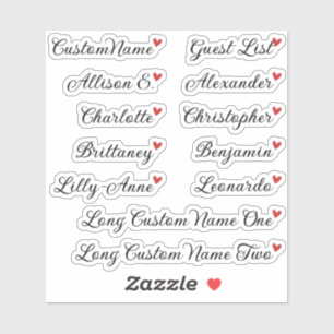 Custom Guest List 12 Names Calligraphy Red Heart