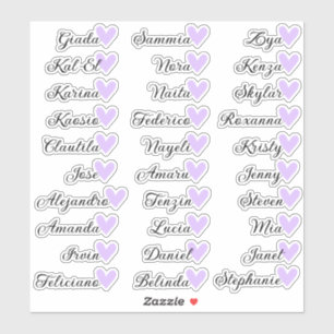 Custom Guest List 30 Names Calligraphy Lilac Heart