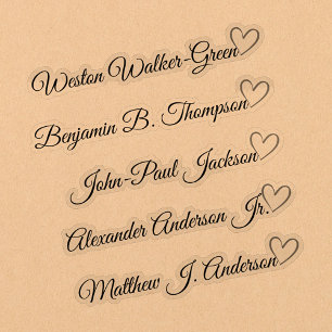 Custom Guest List 5 Long Names Calligraphy Heart