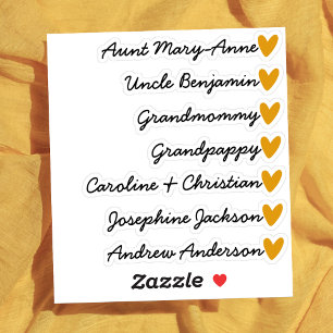 Custom Guest List 7 Names Calligraphy Orange Heart