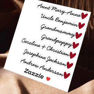 Custom Guest List 7 Names Calligraphy Red Heart