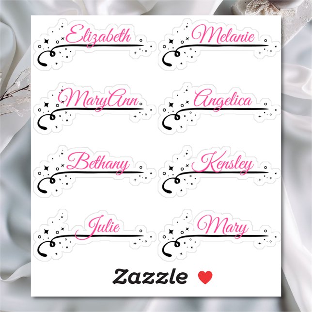 Custom Guest List 8 Names Pink Calligraphy Stars (Creator Uploaded)