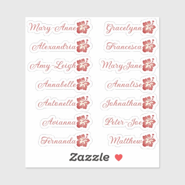 Custom Guest List Name Calligraphy Hawaii Soft Red (Sheet)