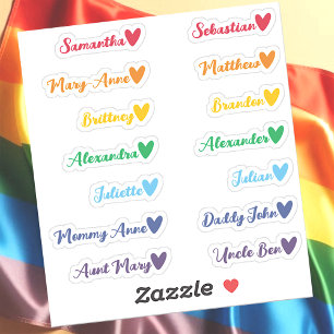  Custom Guest List Names Rainbow Colour Hearts
