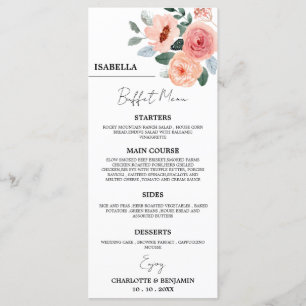 Custom Guest Name Floral Wedding Buffet Menu 