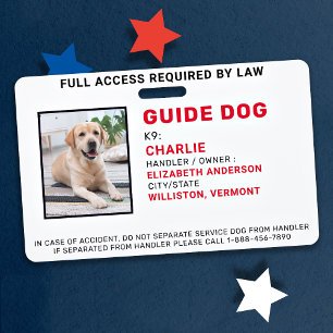 Custom Guide Dog Service Dog Photo ID Badge