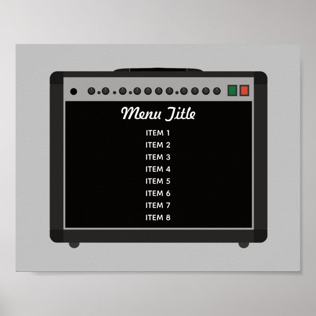 Custom Guitar Amplifier Rock and Roll Menu Poster (Front)