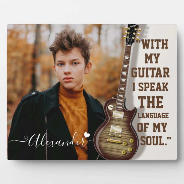Custom Guitar Lover Photo Gift with Name Plaque (Front)