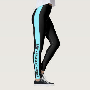 Custom Gym Motto Electric-Blue Stripe Black  Leggings
